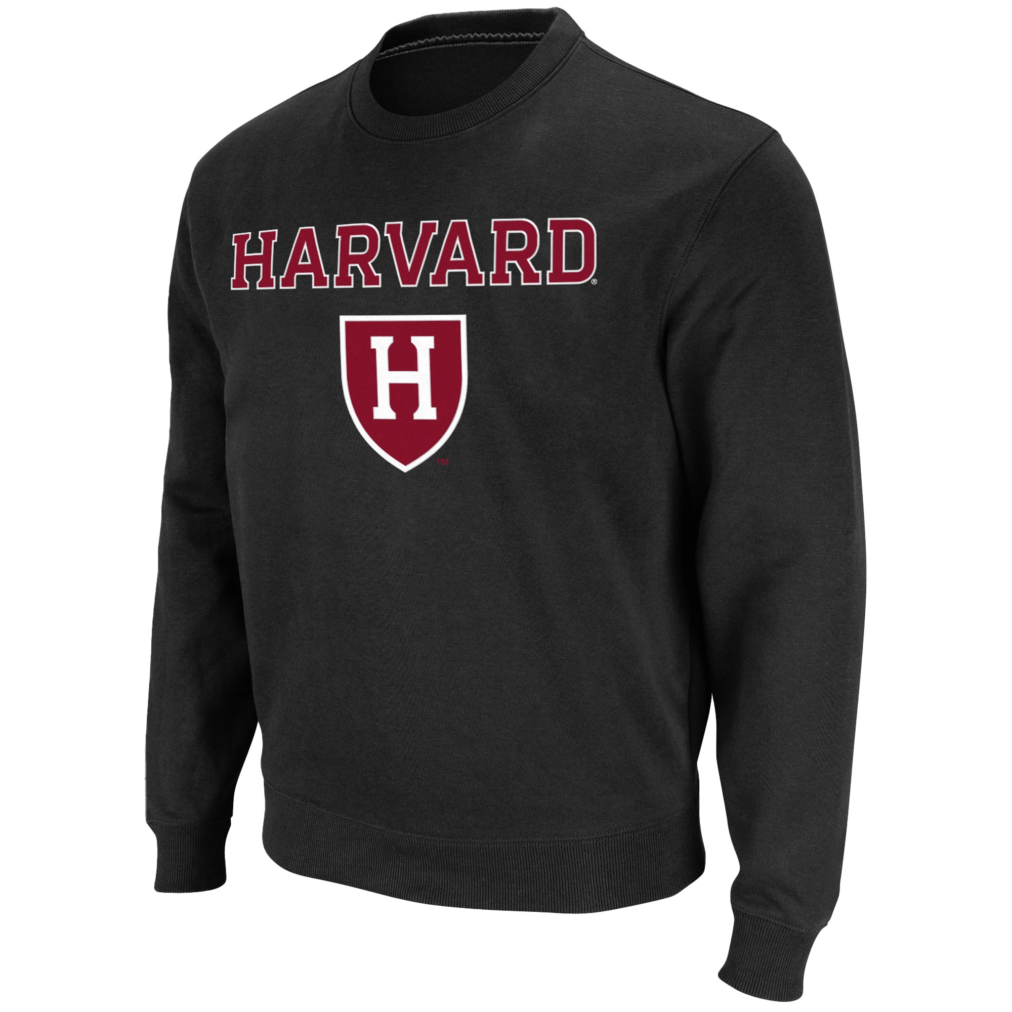 Men's Colosseum Black Harvard Crimson Team Arch & Logo Tackle Twill Pullover Sweatshirt - Image 6