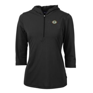 Women's Cutter & Buck Black Green Bay Packers Virtue Eco Pique Half-Zip 3/4 Sleeve Pullover Hoodie