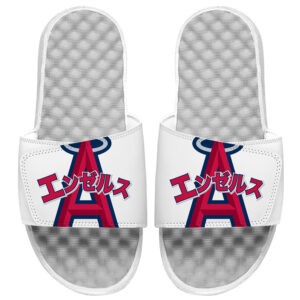 Men's ISlide White Los Angeles Angels Katakana Logo Slide Sandals