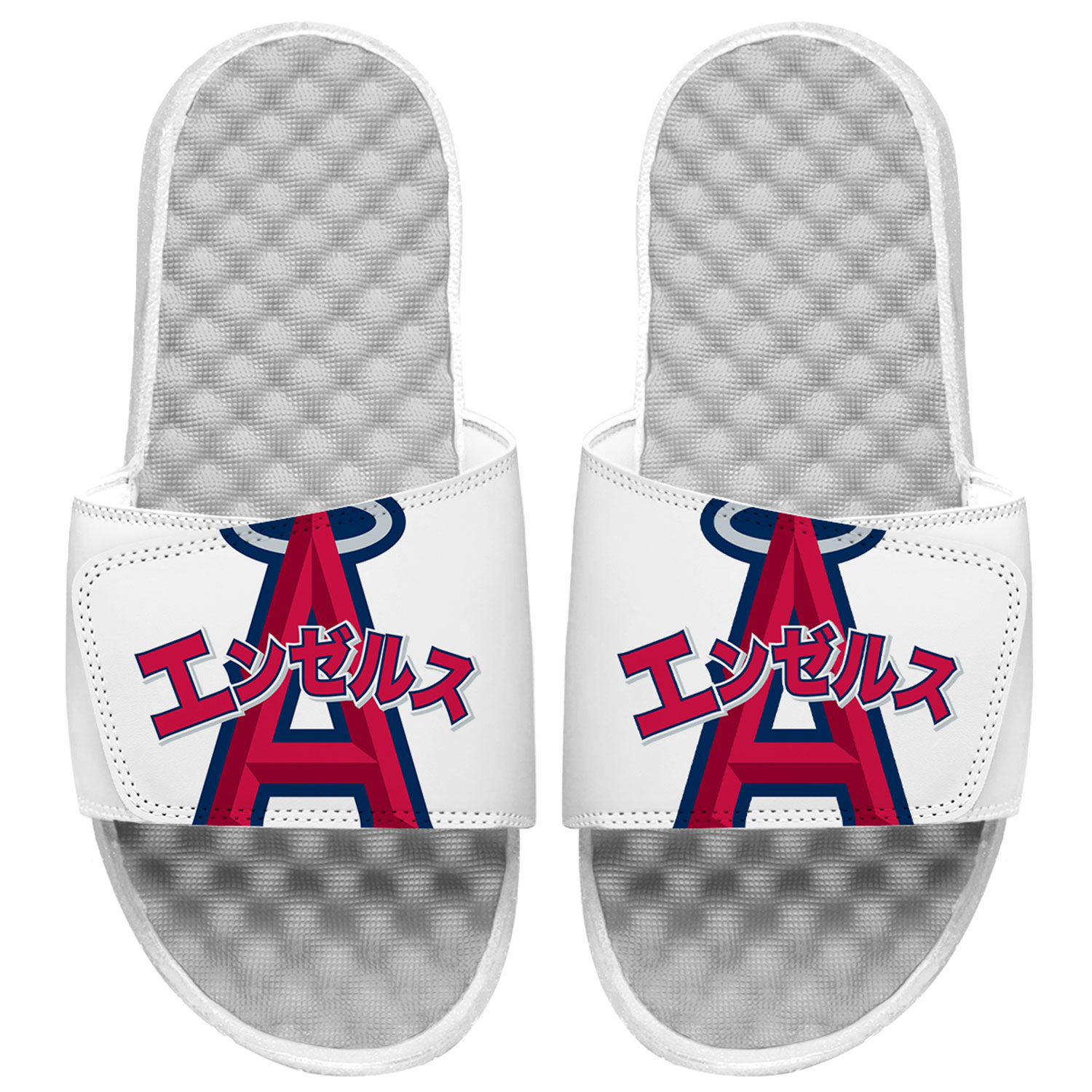 Men's ISlide White Los Angeles Angels Katakana Logo Slide Sandals