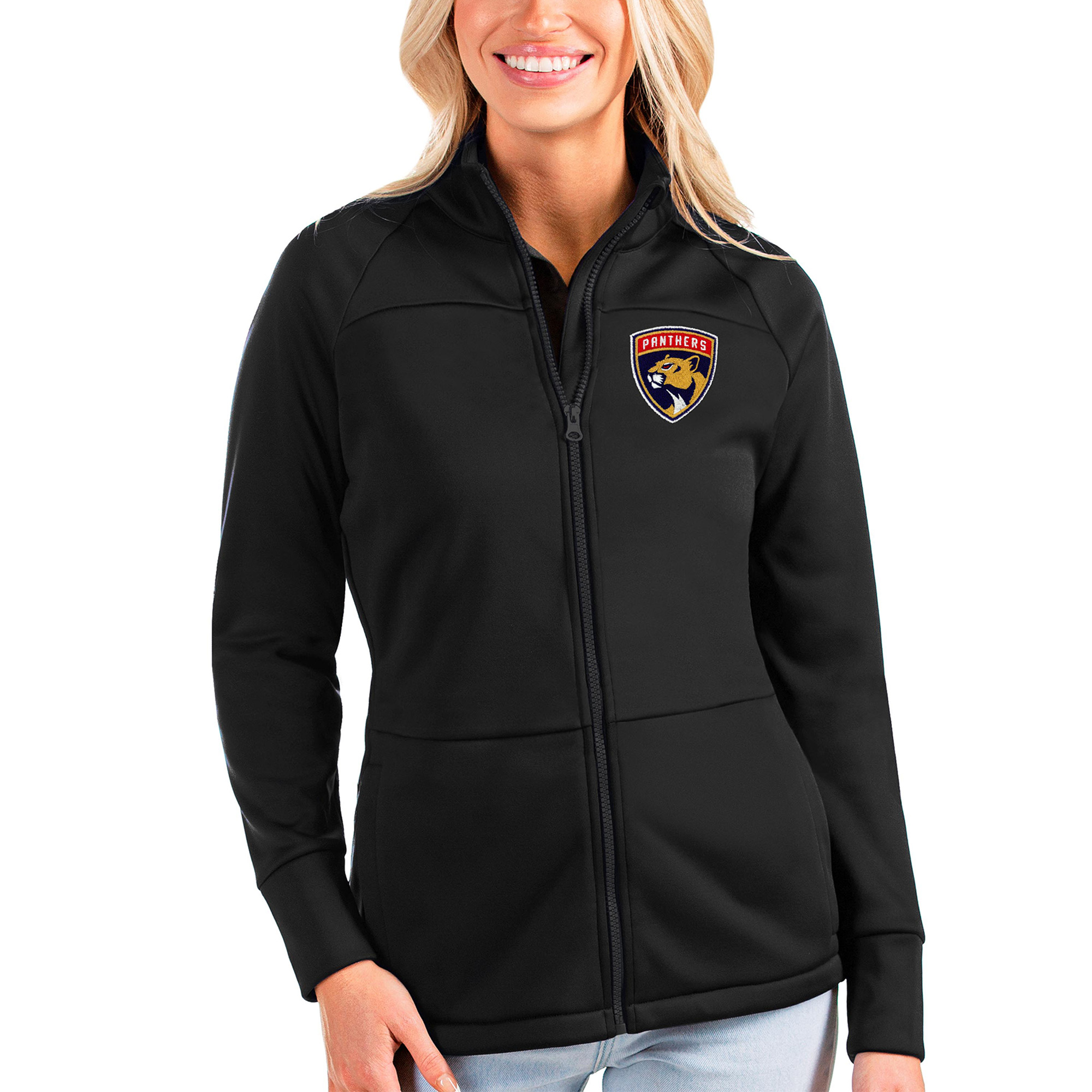 Women's Antigua Black Florida Panthers Links Full-Zip Golf Jacket