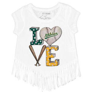 Girls Youth Tiny Turnip White Athletics Baseball Love Fringe T-Shirt