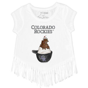 Girls Youth Tiny Turnip White Colorado Rockies Sundae Helmet Fringe T-Shirt