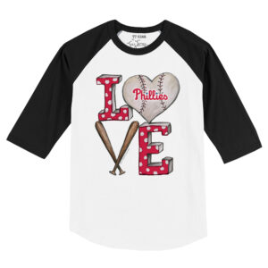 Toddler Tiny Turnip White/Black Philadelphia Phillies Baseball Love Raglan 3/4 Sleeve T-Shirt