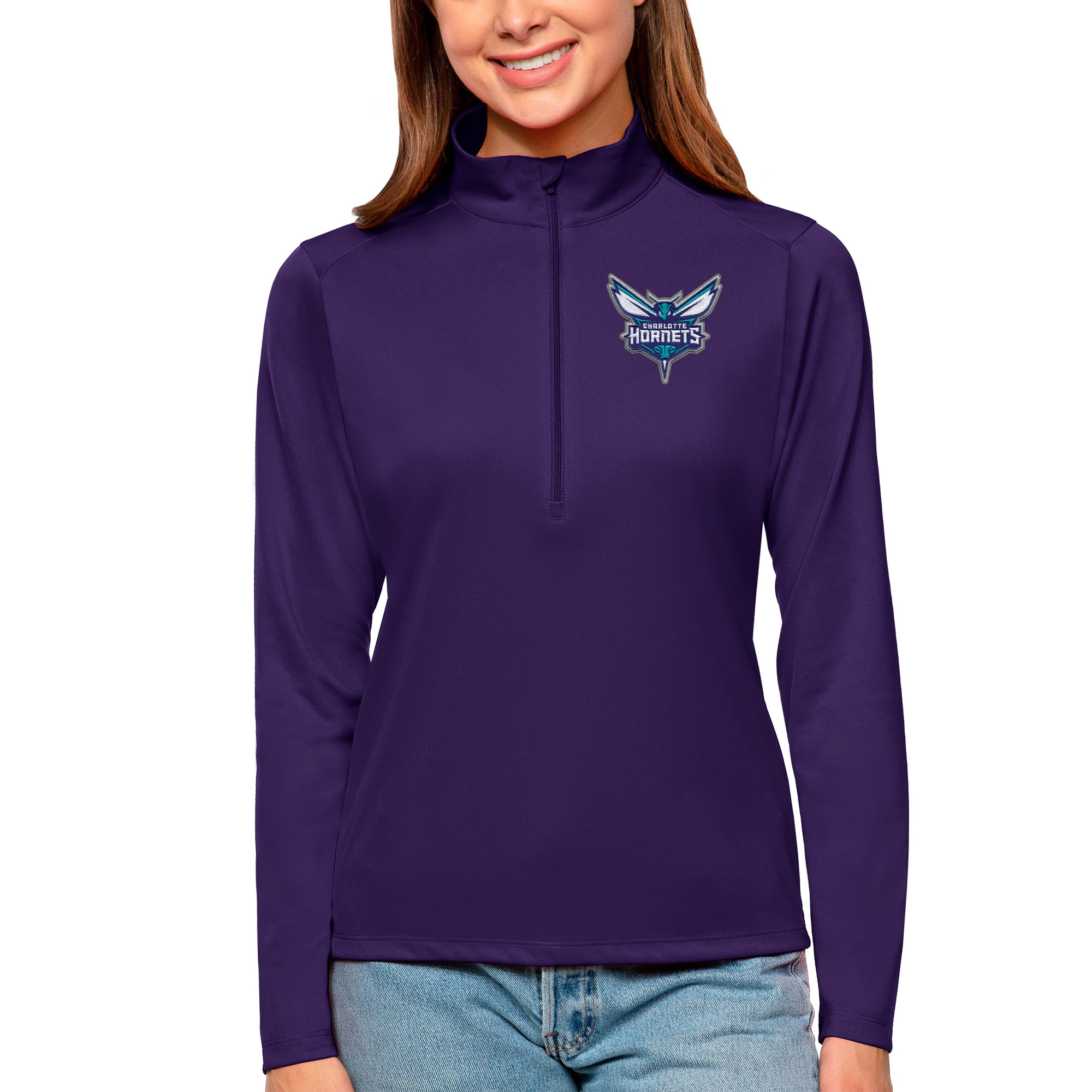 Women's Antigua Purple Charlotte Hornets Tribute Half-Zip Top