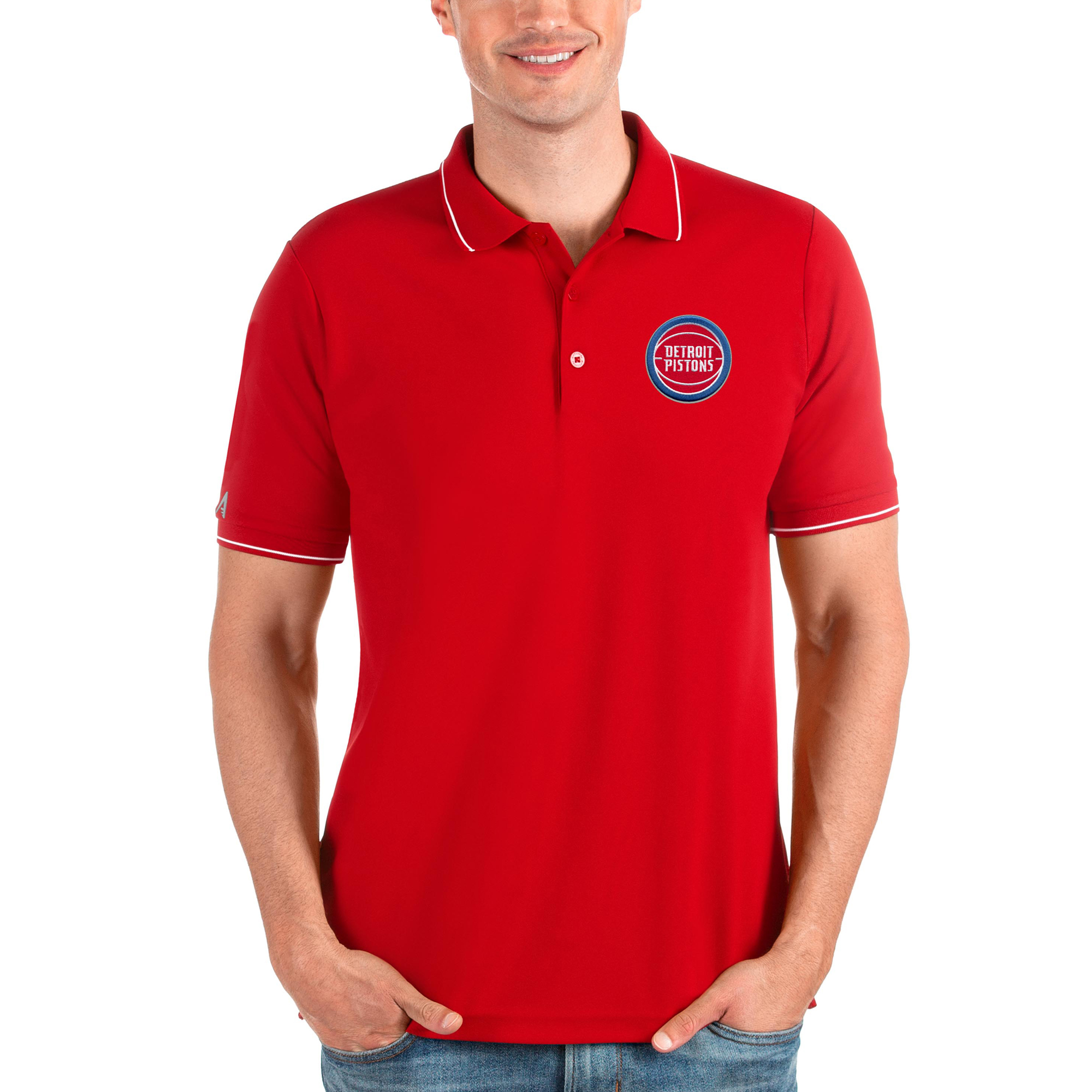 Men's Antigua Red Detroit Pistons Team Affluent Polo