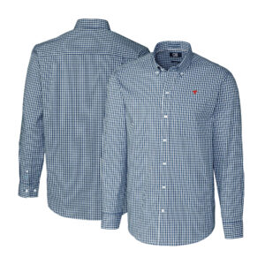 Men's Cutter & Buck Navy Fanatics Corporate Stretch Gingham Long Sleeve Button-Down Shirt