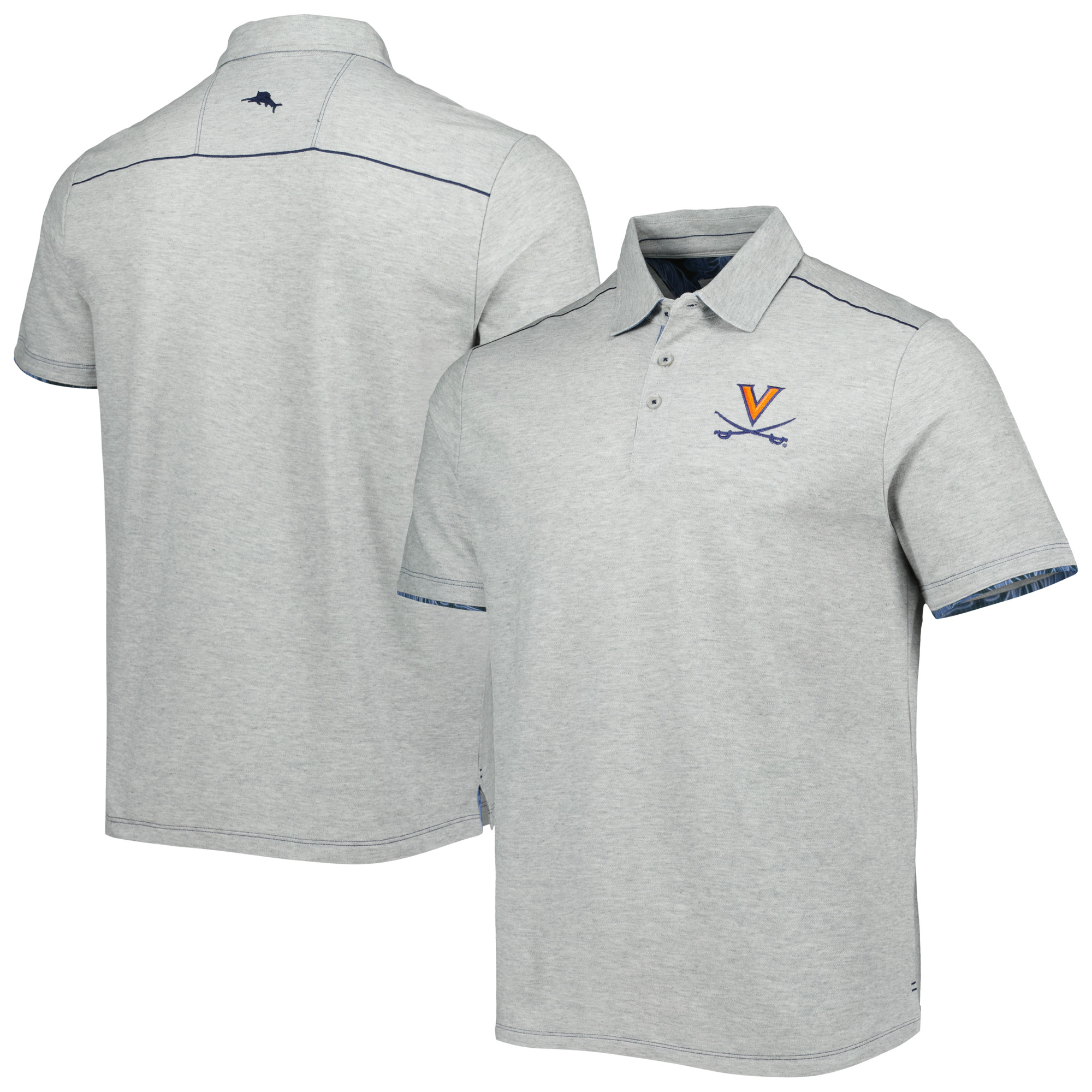 Men's Tommy Bahama Heathered Gray Virginia Cavaliers IslandZone Tailgater Polo - Image 2