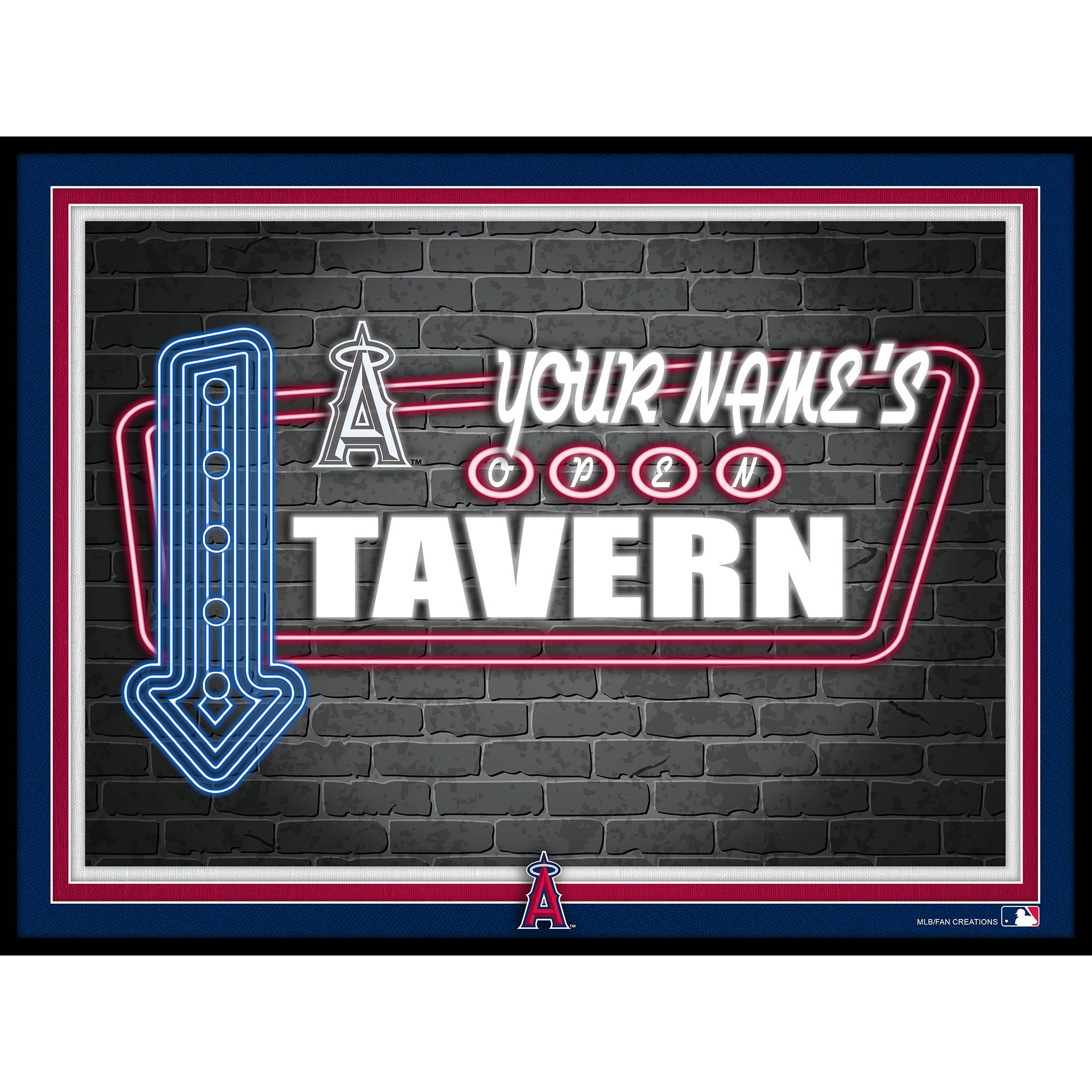 Black Los Angeles Angels 12'' x 16'' Personalized Framed Neon Tavern Print