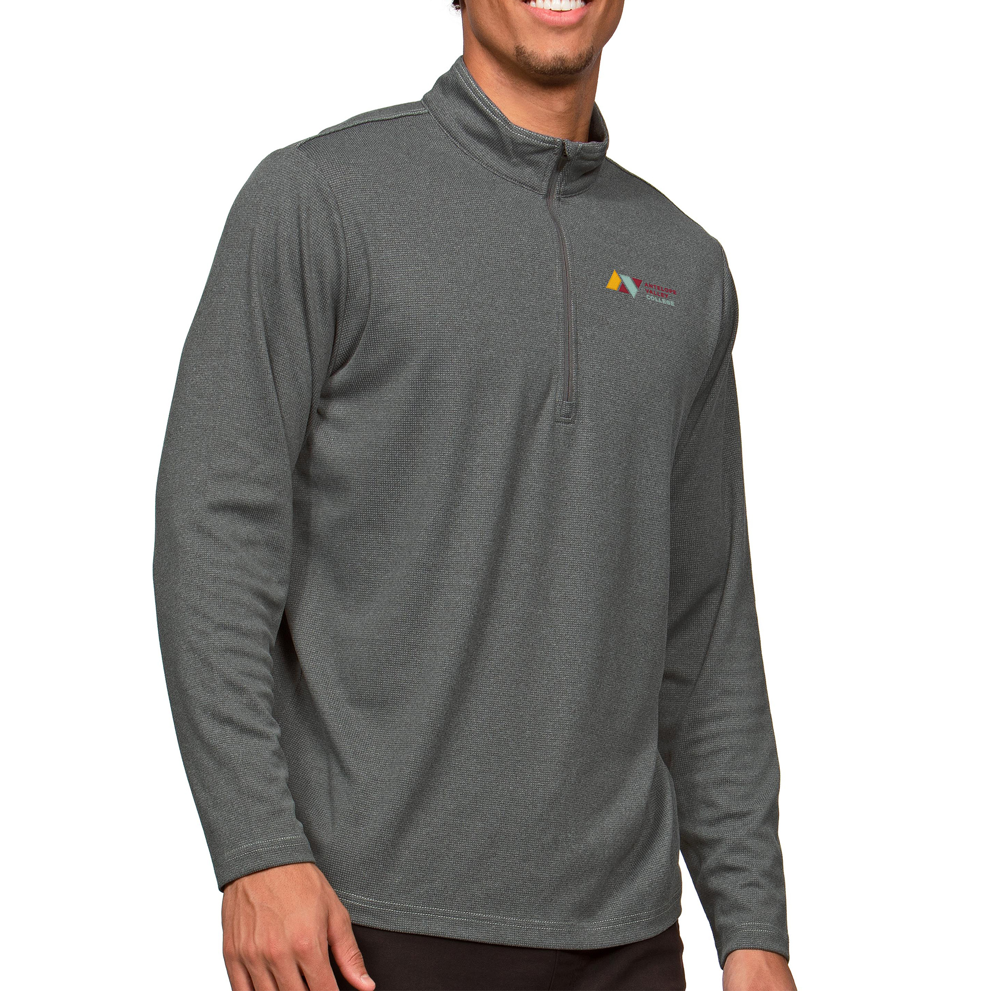 Men's Antigua Heathered Charcoal Antelope Valley College Epic Quarter-Zip Pullover Top