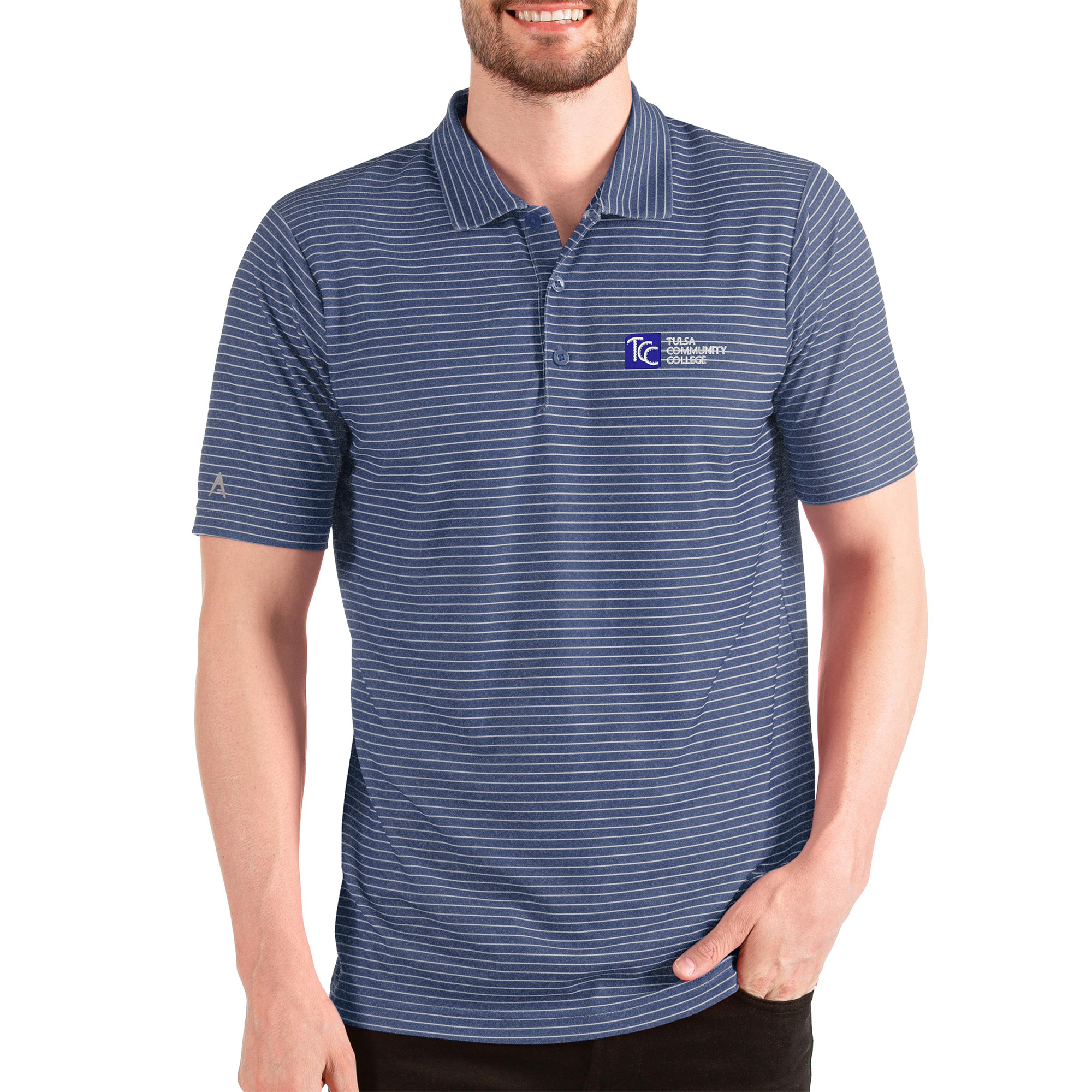 Men's Antigua Heathered Royal Tulsa Community College Esteem Polo