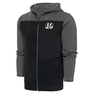 Men's Antigua Steel/Charcoal Cincinnati Bengals Metallic Logo Protect Full-Zip Hoodie