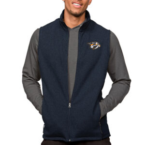 Men's Antigua Heather Navy Nashville Predators Course Full-Zip Vest