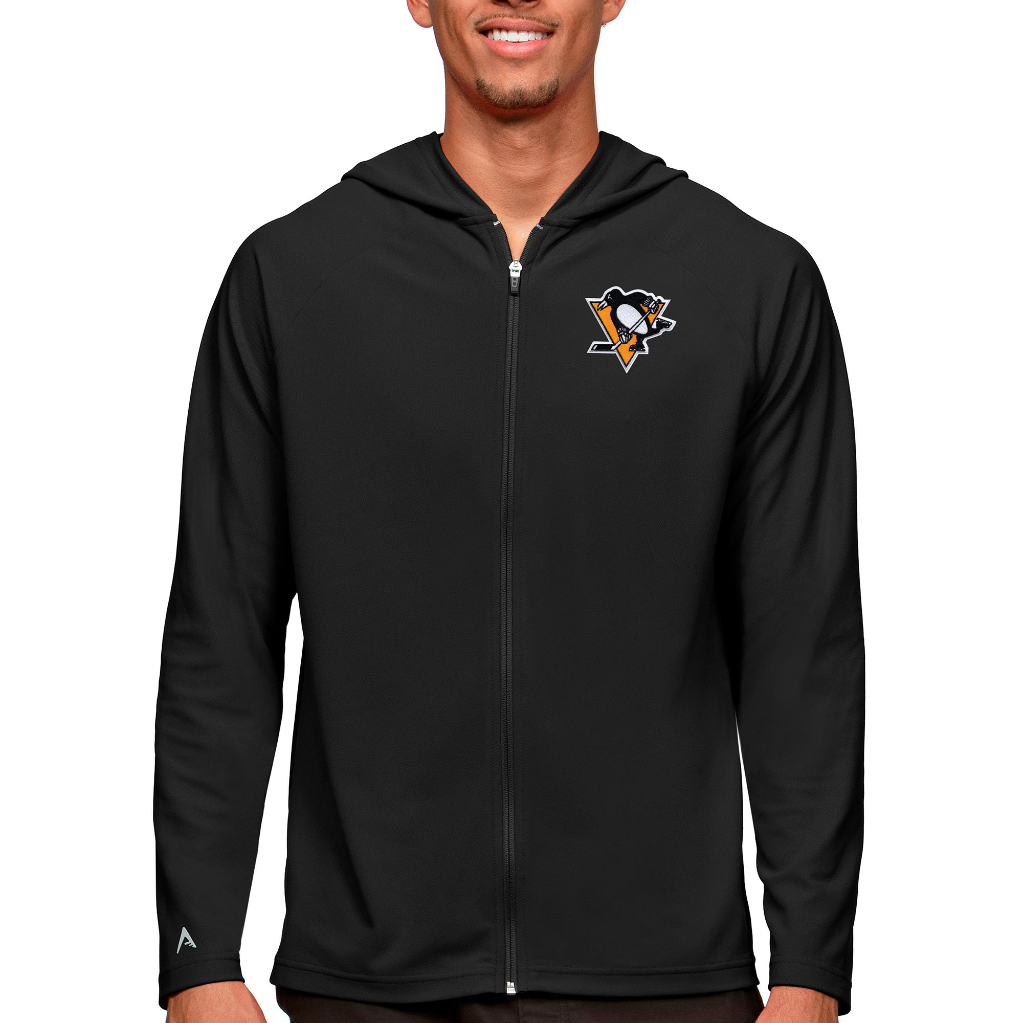 Men's Antigua Black Pittsburgh Penguins Logo Legacy Full-Zip Hoodie