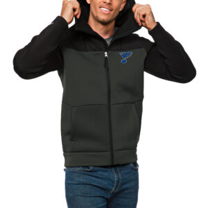 Men's Antigua Black/Charcoal St. Louis Blues Protect Full-Zip Hoodie