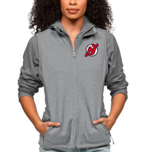 Women's Antigua Heather Gray New Jersey Devils Primary Logo Course Full-Zip Vest