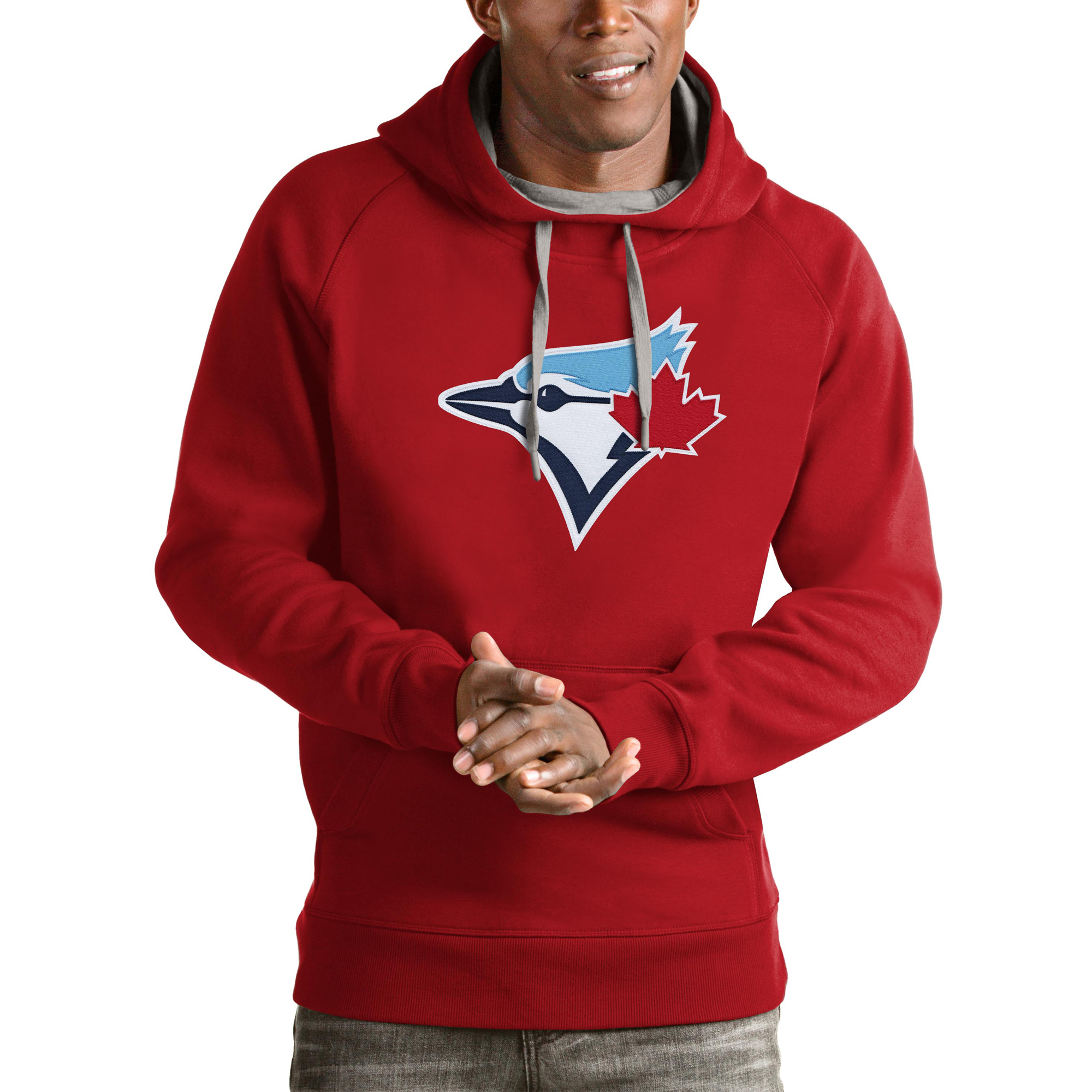Men's Antigua Red Toronto Blue Jays Victory Pullover Team Logo Hoodie