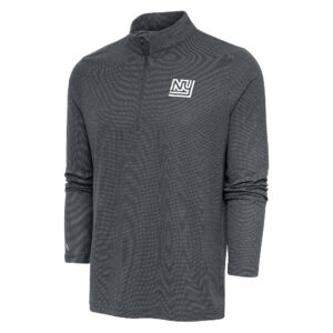 Men's Antigua Heather Charcoal New York Giants Team Logo Throwback Quarter-Zip Pullover Top