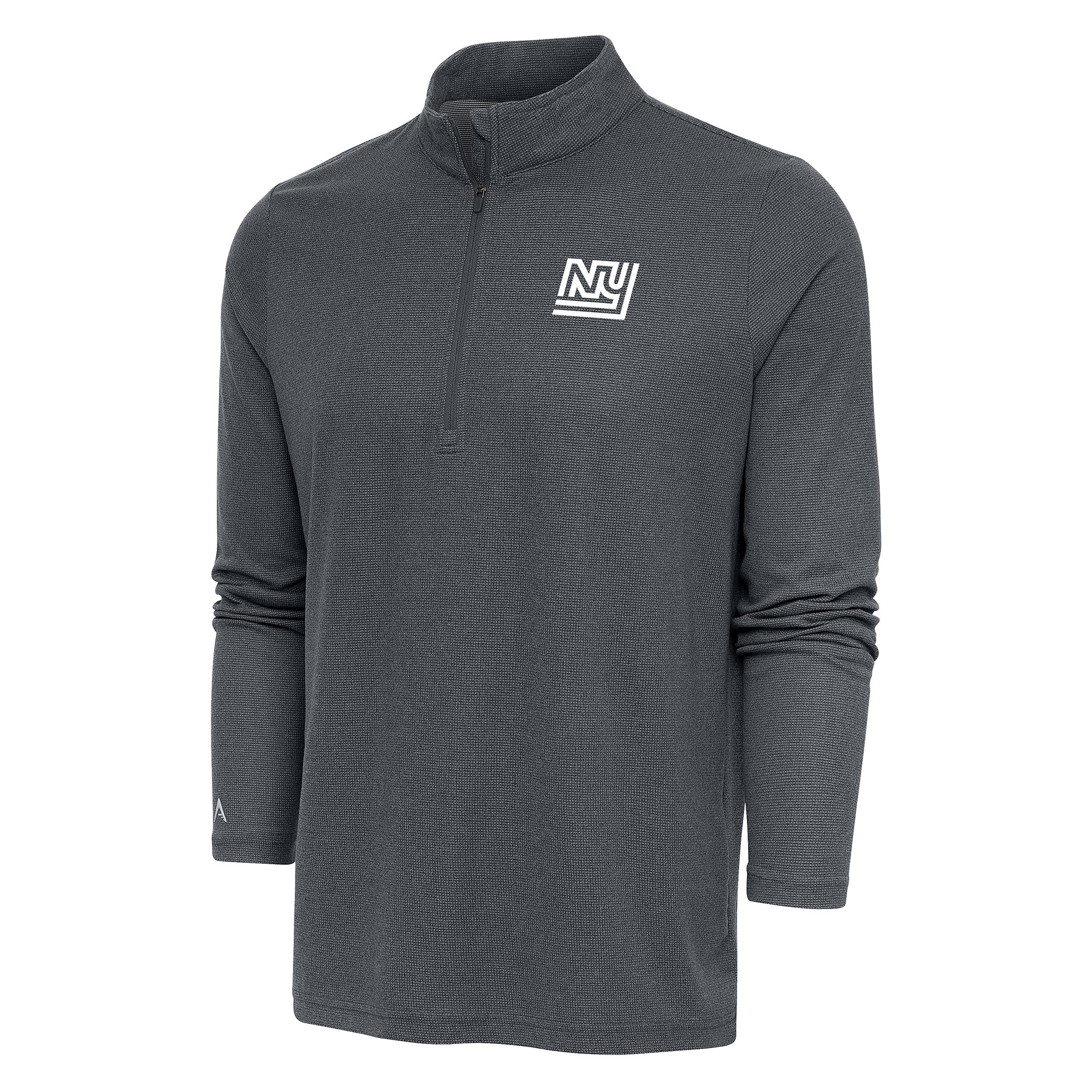 Men's Antigua Heather Charcoal New York Giants Team Logo Throwback Quarter-Zip Pullover Top