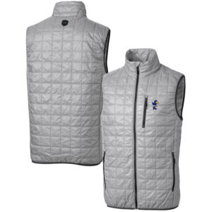 Men's Cutter & Buck Gray Kansas Jayhawks Team Logo Big & Tall Rainier PrimaLoft Eco Insulated Full-Zip Puffer Vest