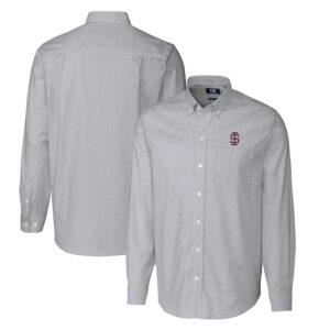 Men's Cutter & Buck Charcoal Southern Illinois Salukis Vault Big & Tall Oxford Stripe Long Sleeve Button-Down Shirt