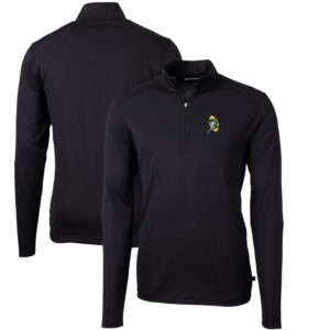 Men's Cutter & Buck Black Green Bay Packers Throwback Logo Virtue Eco Pique Recycled Quarter-Zip Big & Tall Pullover Top