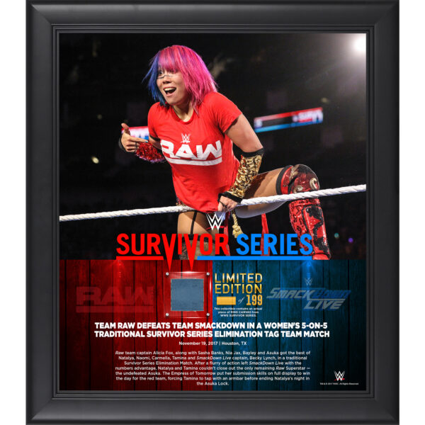 Asuka Framed 15" x 17" 2017 Survivor Series Collage with a Piece of Match-Used Canvas - Limited Edition of 199