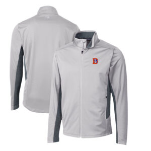 Men's Cutter & Buck Gray Denver Broncos Throwback Logo Navigate Softshell Full-Zip Jacket