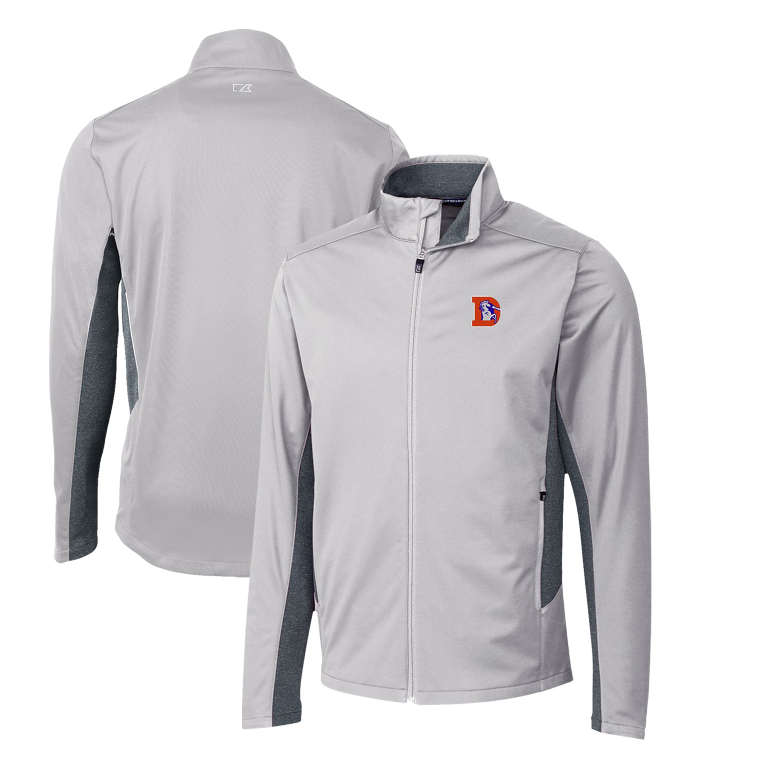 Men's Cutter & Buck Gray Denver Broncos Throwback Logo Navigate Softshell Full-Zip Jacket