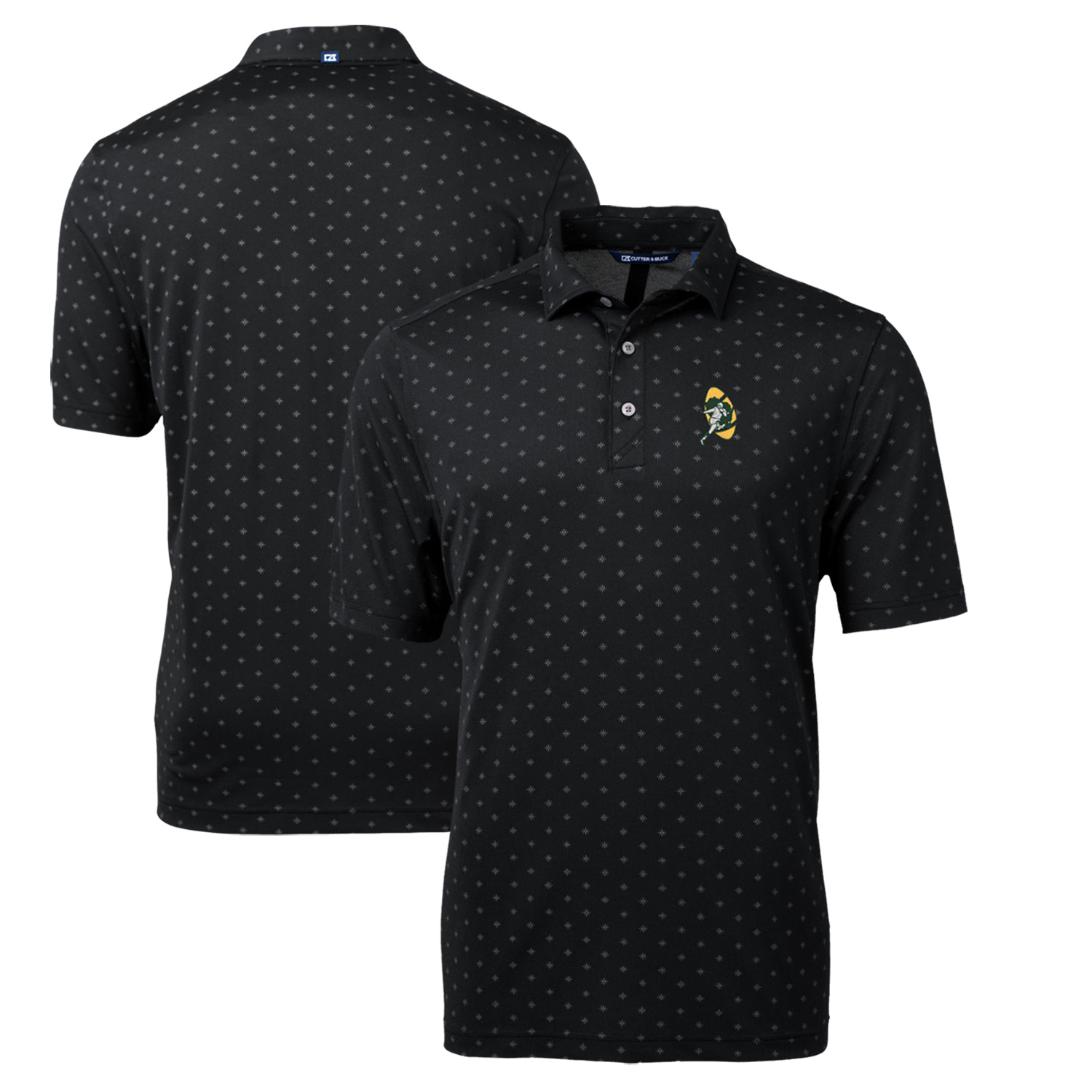 Men's Cutter & Buck Black Green Bay Packers Throwback Logo Virtue Eco Pique Tile Recycled Polo