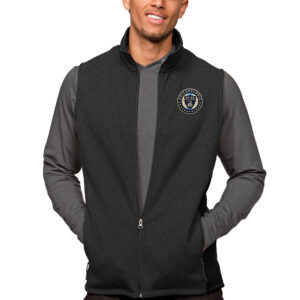 Men's Antigua Heather Black Philadelphia Union Primary Team Logo Course Full-Zip Vest