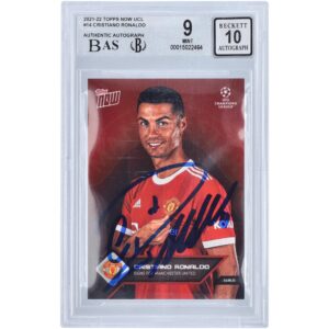 Cristiano Ronaldo Manchester United Autographed 2021-22 Topps Now UCL #14 BAS Authenticated 9/10 Card - 15022464