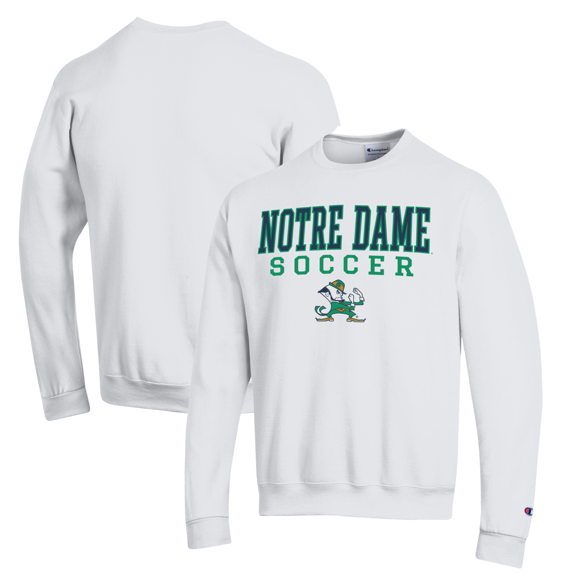 Men's Champion White Notre Dame Fighting Irish Soccer Stack Logo Powerblend Pullover Sweatshirt - Image 5