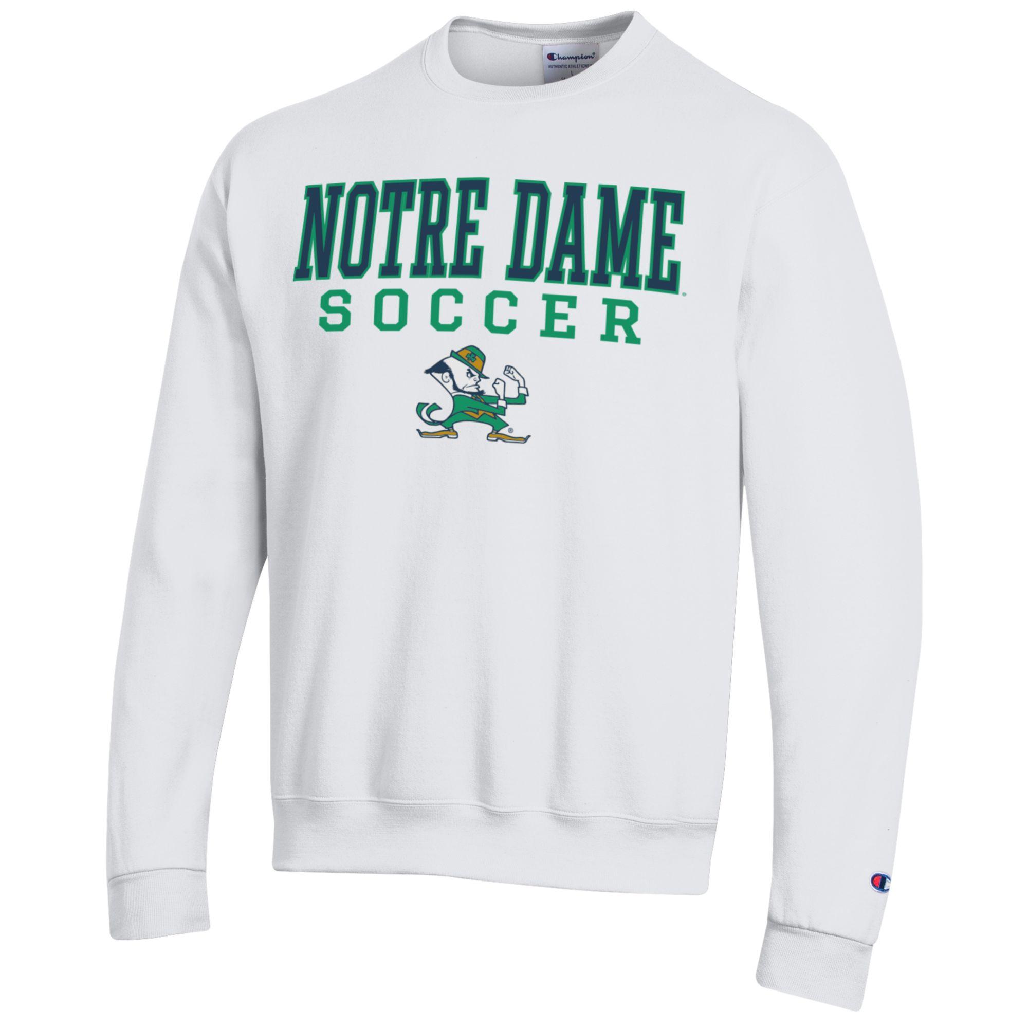 Men's Champion White Notre Dame Fighting Irish Soccer Stack Logo Powerblend Pullover Sweatshirt - Image 6