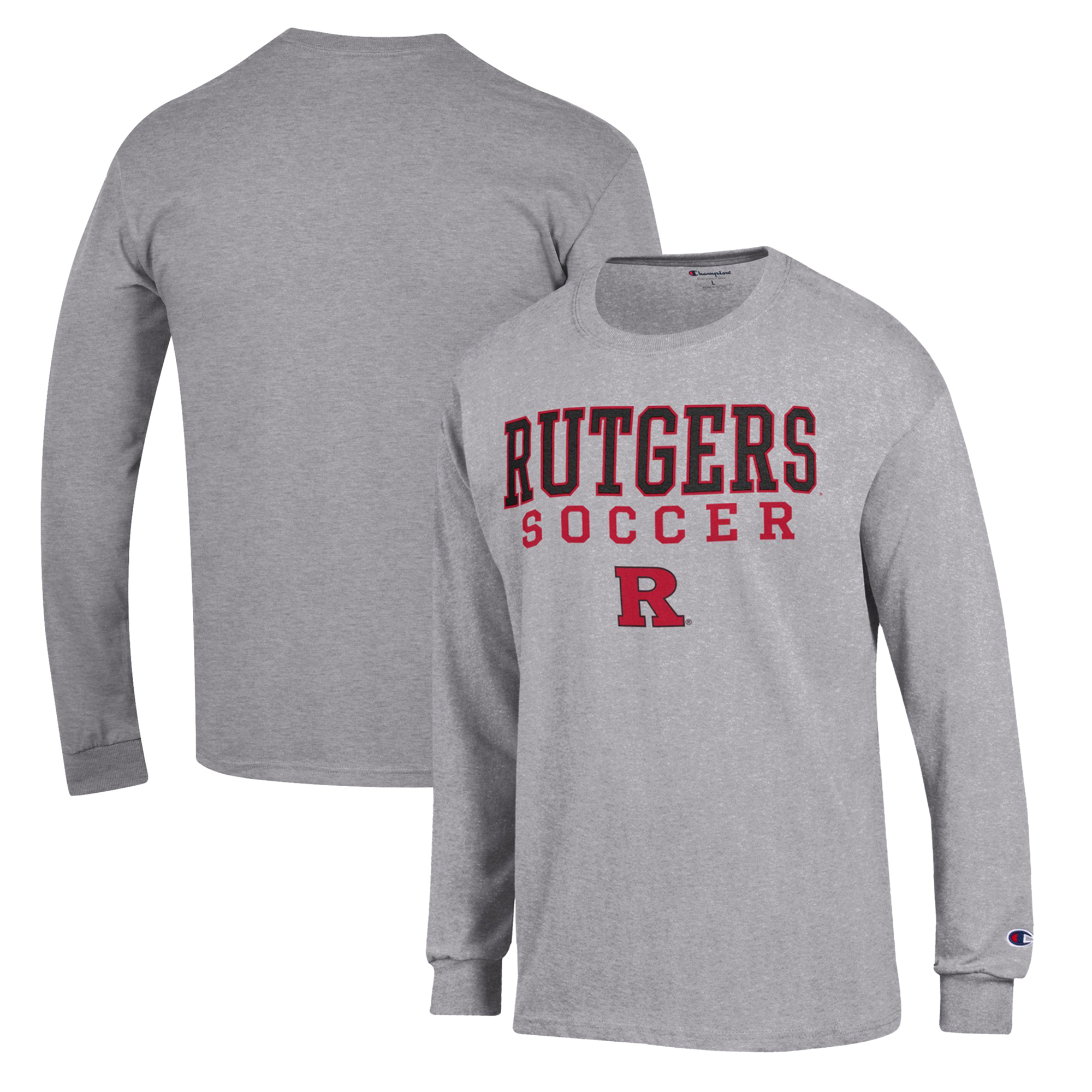 Men's Champion Gray Rutgers Scarlet Knights Soccer Stack Logo Long Sleeve T-Shirt