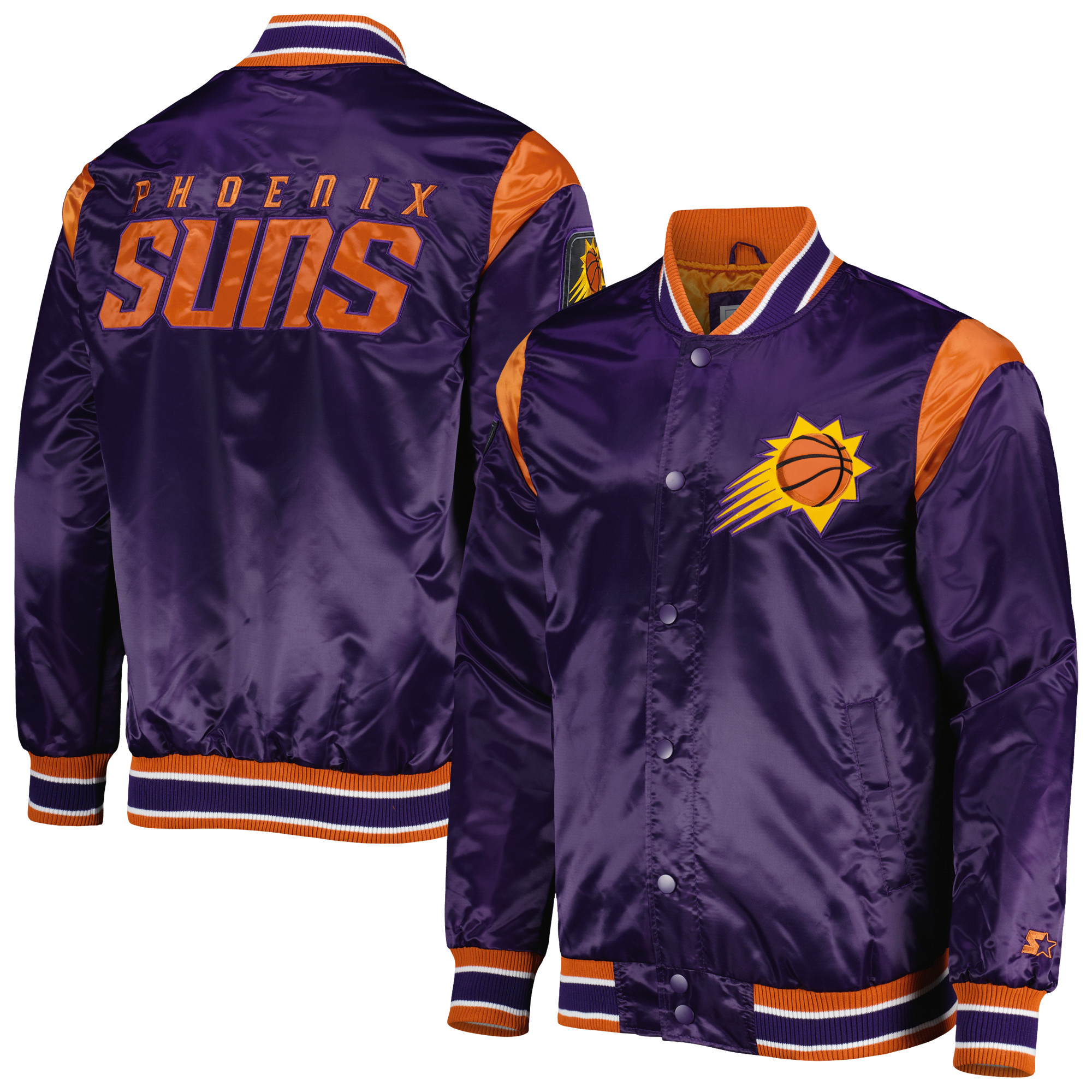 Men's Starter Purple Phoenix Suns Force Play Satin Full-Snap Varsity Jacket - Image 6