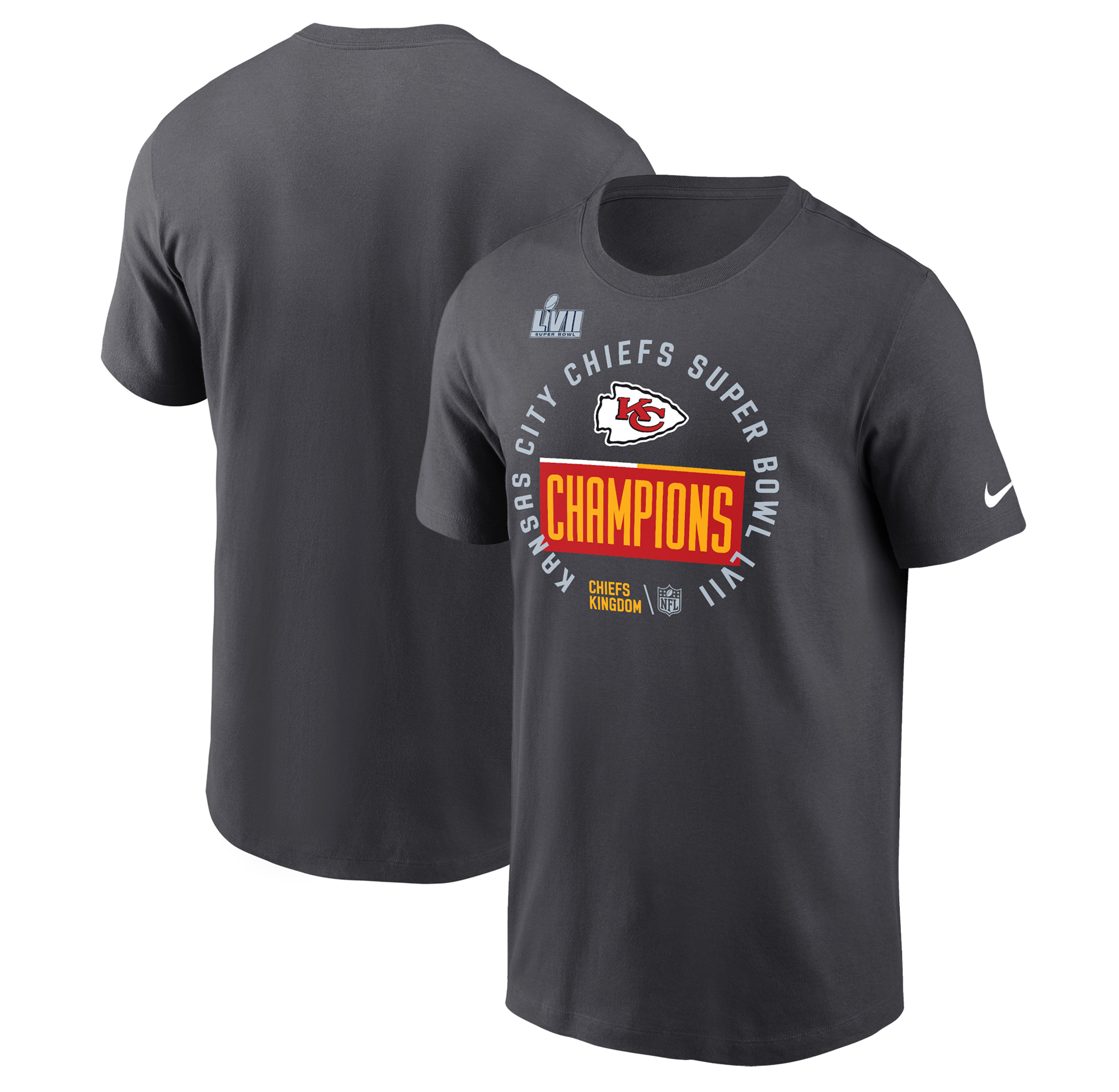Men's Nike Anthracite Kansas City Chiefs Super Bowl LVII Champions Locker Room Trophy Collection T-Shirt