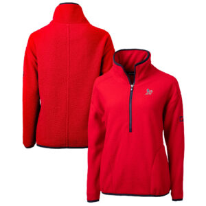 Women's Cutter & Buck Red Oakland Athletics Americana Logo Cascade Eco Sherpa Fleece Half-Zip Pullover Jacket