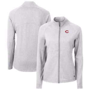 Women's Cutter & Buck  Heather Gray Cincinnati Reds Adapt Eco Knit Raglan Full-Zip Jacket