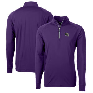 Men's Cutter & Buck  Purple Baltimore Ravens Helmet Adapt Eco Knit Stretch Recycled Quarter-Zip Pullover Top