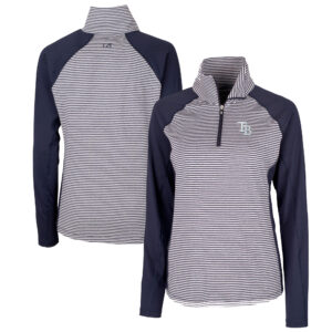 Women's Cutter & Buck  Navy Tampa Bay Rays DryTec Forge Tonal Stripe Half-Zip Top