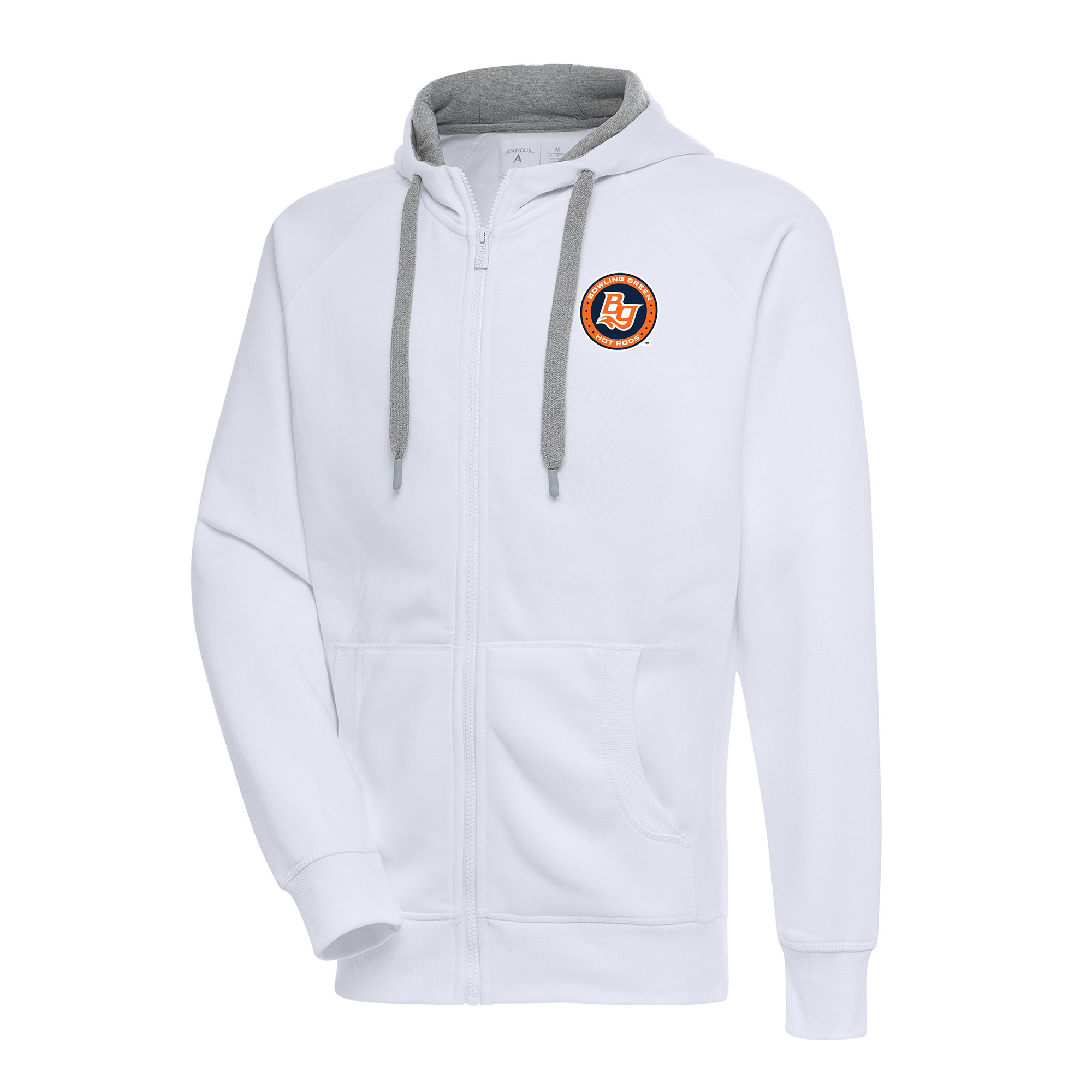 Men's Antigua White Bowling Green Hot Rods Victory Full-Zip Hoodie