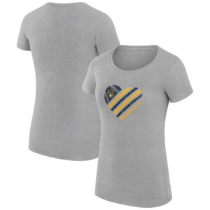 Women's G-III 4Her by Carl Banks  Heather Gray Milwaukee Brewers Heart Graphic Fitted T-Shirt