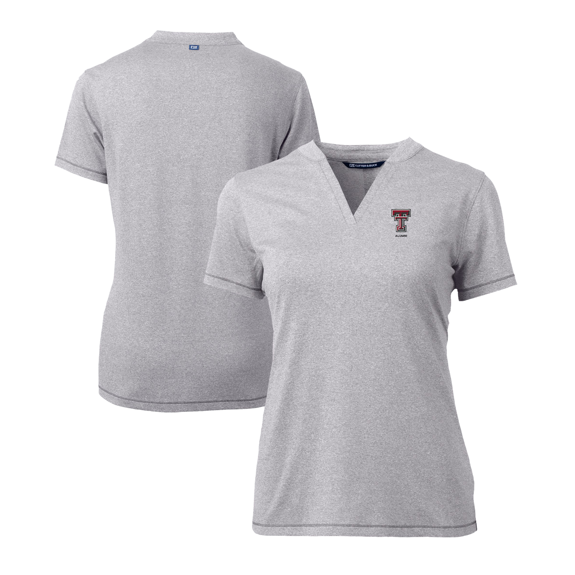 Women's Cutter & Buck Heather Gray Texas Tech Red Raiders Alumni DryTec Forge Stretch V-Neck Blade Top