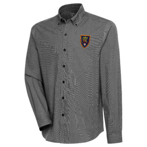 Men's Antigua  Black Real Salt Lake Compression Tri-Blend Long Sleeve Button-Down Shirt