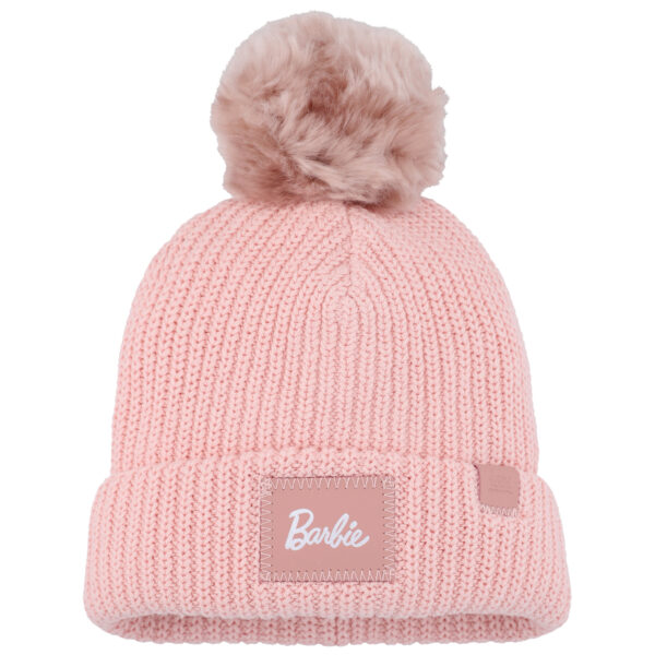 Women's Love Your Melon Pink Barbie Satin Lined Cuffed Knit Hat with Pom