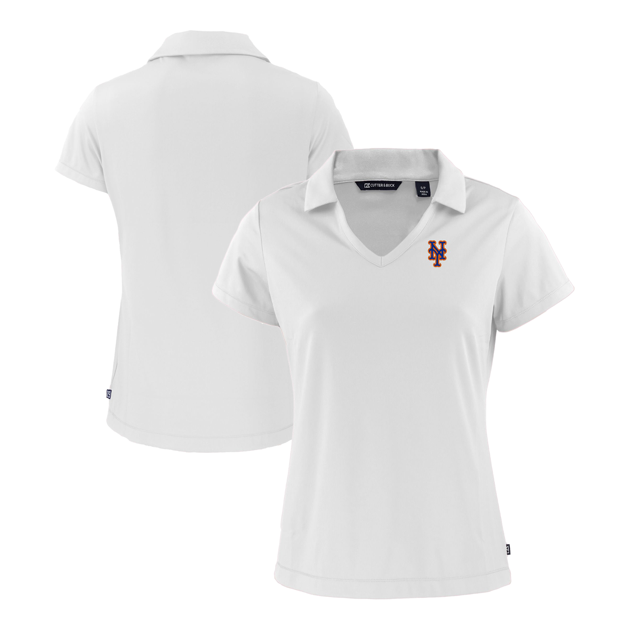 Women's Cutter & Buck White New York Mets Daybreak Eco Recycled V-Neck Polo