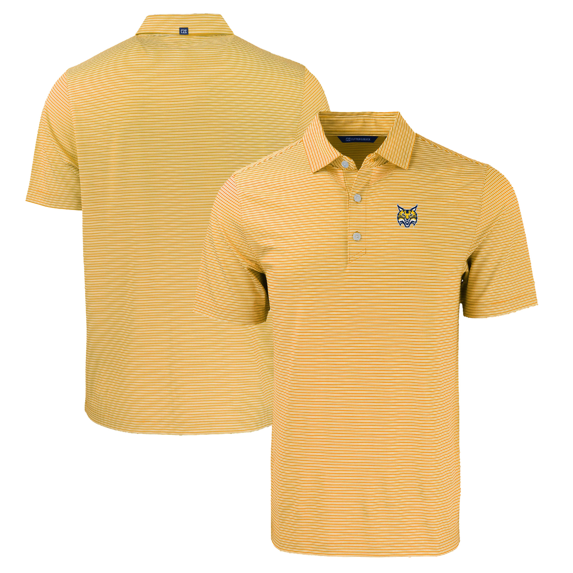 Men's Cutter & Buck Gold/White Quinnipiac Bobcats Forge Eco Double Stripe Stretch Recycled Polo