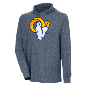 Men's Antigua  Heather Navy Los Angeles Rams Saga Long Sleeve Hoodie T-Shirt
