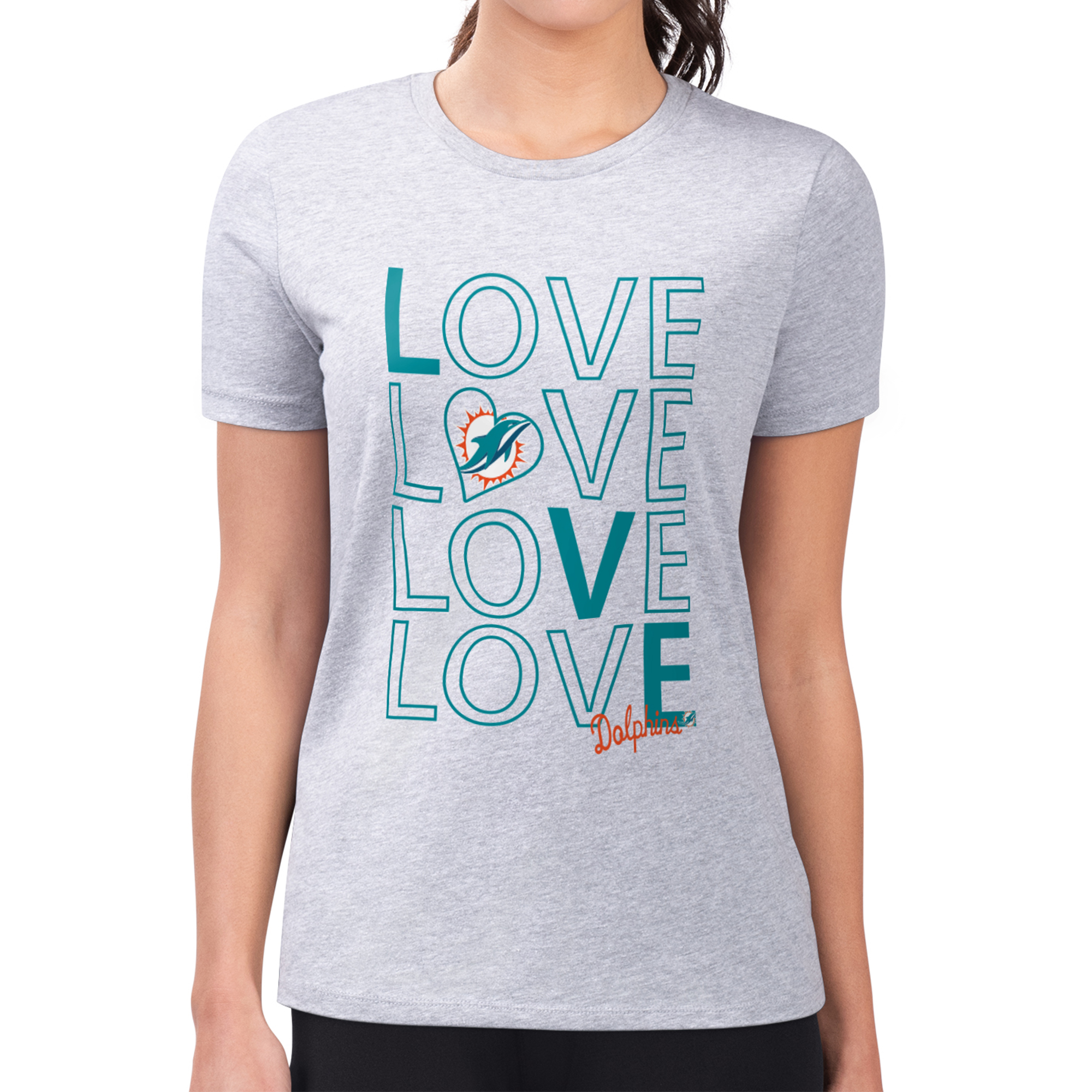 Women's G-III 4Her by Carl Banks Heather Gray Miami Dolphins Love Graphic Fitted T-Shirt - Image 5